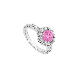 Pink Sapphire and Diamond Halo Engagement Ring : 14K White Gold - 1.30 CT TGW