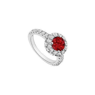 Ruby and Diamond Halo Engagement Ring : 14K White Gold - 1.30 CT TGW