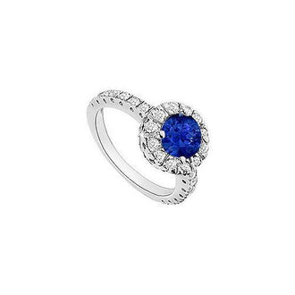 Sapphire and Diamond Halo Engagement Ring : 14K White Gold - 1.30 CT TGW