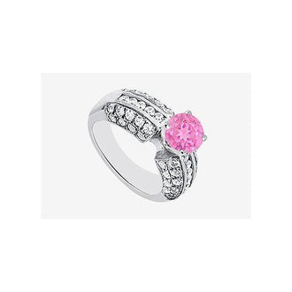 14K White Gold Diamond and Pink Sapphire Engagement Ring 1.80 Carat TGW