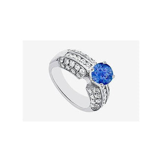 Natural Sapphire with side Diamond Engagement Ring 1.80 carat TGW in 14K White Gold