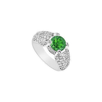 Emerald and Diamond Engagement Ring : 14K White Gold - 2.00 CT TGW