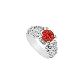 Ruby and Diamond Engagement Ring : 14K White Gold - 2.00 CT TGW