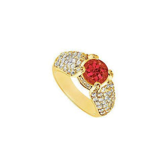 Ruby and Diamond Engagement Ring : 14K Yellow Gold - 2.00 CT TGW