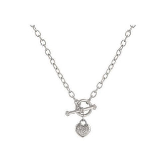 Speckled Heart Necklace With Heart Charm With Pave And Bezel Round Cut Clear Cz In Silver Tone (pack of 1 ea)