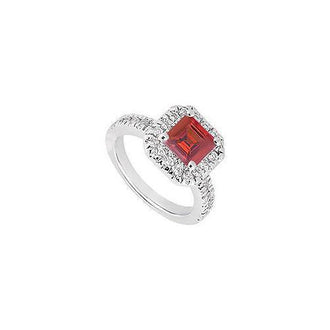 Ruby and Diamond Engagement Ring : 14K White Gold - 1.00 CT TGW