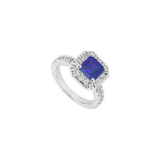 Sapphire and Diamond Engagement Ring : 14K White Gold - 1.00 CT TGW