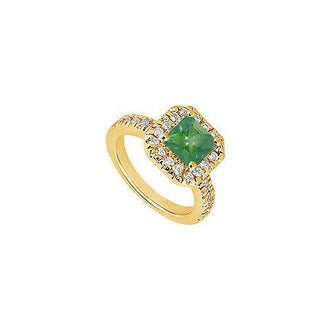 Emerald and Diamond Engagement Ring : 14K Yellow Gold - 1.00 CT TGW