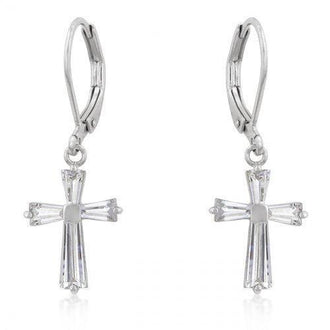 Cubic Zirconia Silvertone Cross Earrings (pack of 1 ea)