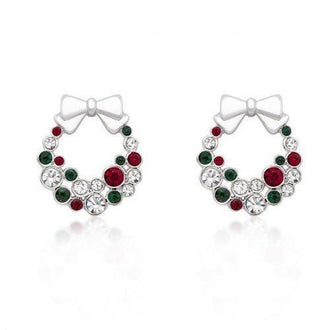 Holiday Wreath Colored Crystal Earrings (pack of 1 ea)