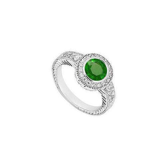 Emerald and Diamond Engagement Ring : 14K White Gold - 0.75 CT TGW