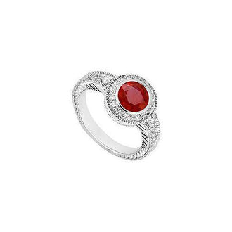 Ruby and Diamond Engagement Ring : 14K White Gold - 0.75 CT TGW