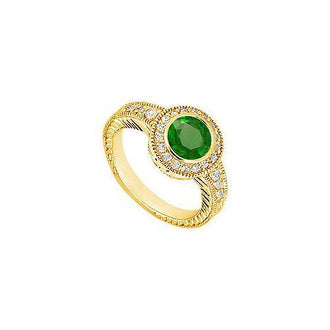 Emerald and Diamond Engagement Ring : 14K Yellow Gold - 0.75 CT TGW