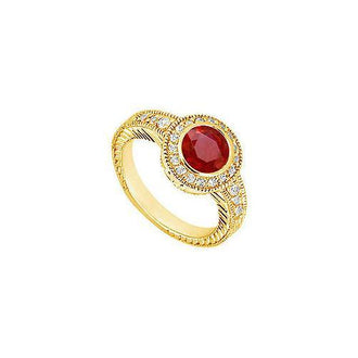 Ruby and Diamond Engagement Ring : 14K Yellow Gold - 0.75 CT TGW