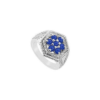 Sapphire and Diamond Flower Ring : 14K White Gold - 1.50 CT TGW