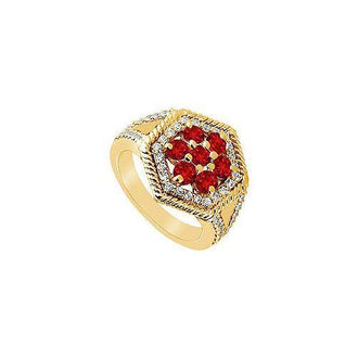 Ruby and Diamond Flower Ring : 14K Yellow Gold - 1.50 CT TGW