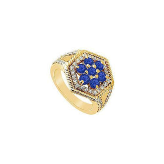 Sapphire and Diamond Flower Ring : 14K Yellow Gold - 1.50 CT TGW