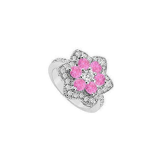 Diamond and Pink Sapphire Ring : 14K White Gold - 1.50 CT TGW