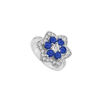 Diamond and Sapphire Ring : 14K White Gold - 1.50 CT TGW