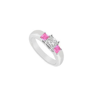 Three Stone Diamond and Pink Sapphire Ring : 14K White Gold - 0.25 CT TGW