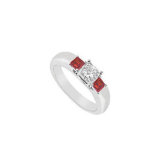 Three Stone Diamond and Ruby Ring : 14K White Gold - 0.25 CT TGW