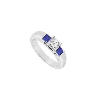 Three Stone Diamond and Sapphire Ring : 14K White Gold - 0.25 CT TGW