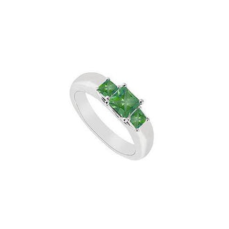 Three Stone Emerald Ring : 14K White Gold - 0.25 CT TGW