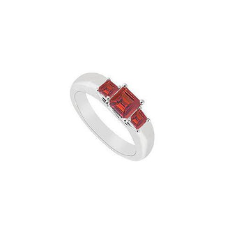 Three Stone Ruby Ring : 14K White Gold - 0.25 CT TGW