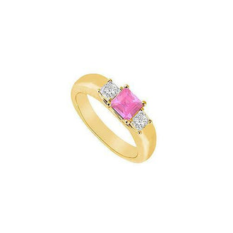 Three Stone Pink Sapphire and Diamond Ring : 14K Yellow Gold - 0.25 CT TGW