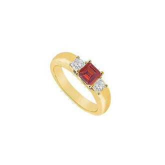 Three Stone Ruby and Diamond Ring : 14K Yellow Gold - 0.25 CT TGW