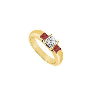 Three Stone Diamond and Ruby Ring : 14K Yellow Gold - 0.25 CT TGW