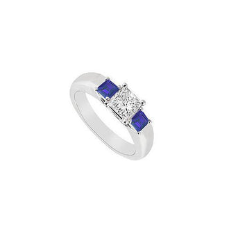 Three Stone Diamond and Sapphire Ring : 14K White Gold - 0.33 CT TGW