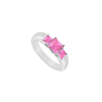 Three Stone Pink Sapphire Ring : 14K White Gold - 0.33 CT TGW