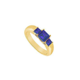 Three Stone Sapphire Ring : 14K Yellow Gold - 0.33 CT TGW