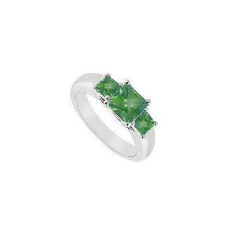 Three Stone Emerald Ring : 14K White Gold - 0.50 CT TGW