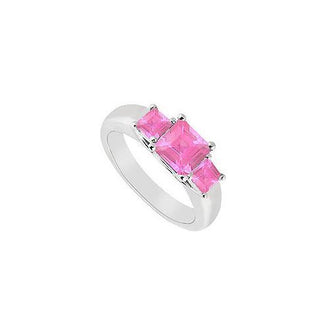 Three Stone Pink Sapphire Ring : 14K White Gold - 0.50 CT TGW