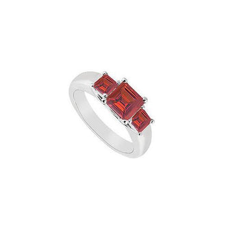 Three Stone Ruby Ring : 14K White Gold - 0.50 CT TGW