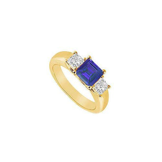 Three Stone Sapphire and Diamond Ring : 14K Yellow Gold - 0.50 CT TGW