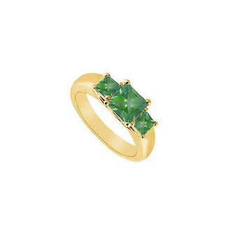 Three Stone Emerald Ring : 14K Yellow Gold - 0.50 CT TGW