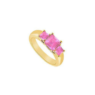 Three Stone Pink Sapphire Ring : 14K Yellow Gold - 0.50 CT TGW