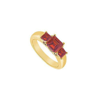 Three Stone Ruby Ring : 14K Yellow Gold - 0.50 CT TGW