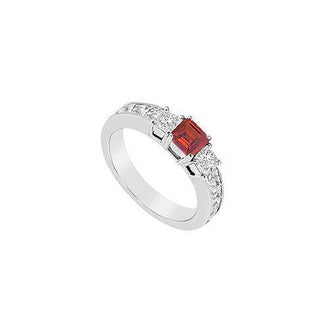 Ruby and Diamond Ring : 14K White Gold - 1.00 CT TGW