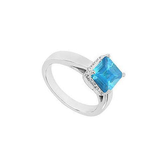 Blue Topaz and Diamond Ring : 14K White Gold - 0.83 CT TGW