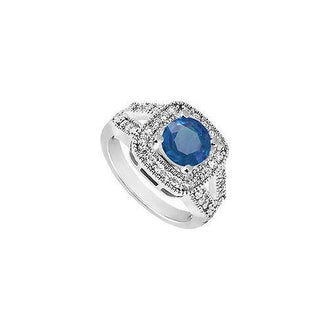 Sapphire and Diamond Engagement Ring : 14K White Gold - 1.50 CT TGW