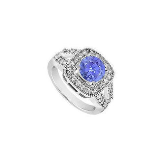 Tanzanite and Diamond Engagement Ring : 14K White Gold - 1.50 CT TGW