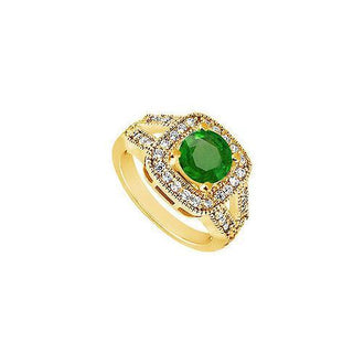 Emerald and Diamond Engagement Ring : 14K Yellow Gold - 1.50 CT TGW