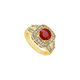 Ruby and Diamond Engagement Ring : 14K Yellow Gold - 1.50 CT TGW