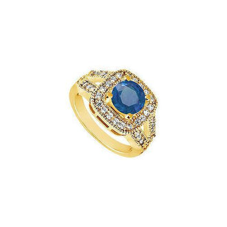 Sapphire and Diamond Engagement Ring : 14K Yellow Gold - 1.50 CT TGW