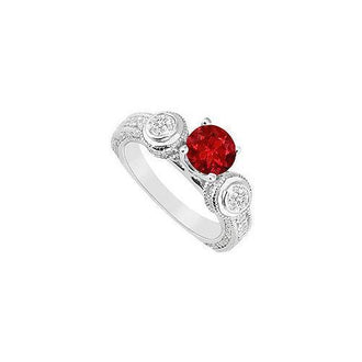 Ruby and Diamond Engagement Ring : 14K White Gold - 2.00 CT TGW