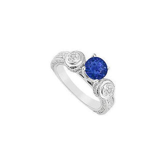 Sapphire and Diamond Engagement Ring : 14K White Gold - 2.00 CT TGW